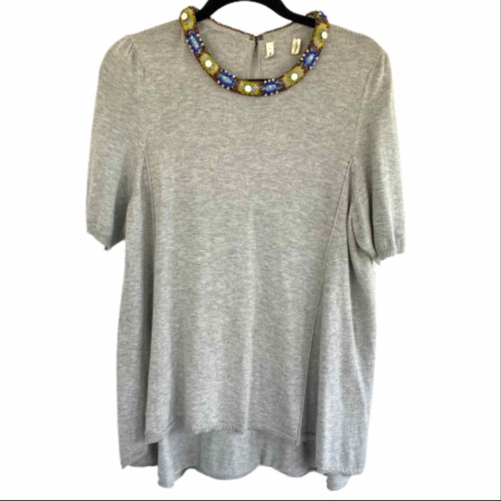 Anthropologie Gray Sweater with Beaded Collar